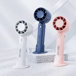 Mini Portable Handheld Plastic USB Battery Powered Foldable Fan with Three Speed Phone Stand for Car RV & Hotel Use