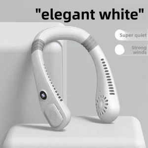 Mini Portable USB Charging Digital Display Neck Fan New Leafless Hanging Design Quiet & Lazy Wind Wearable Fan Outdoor