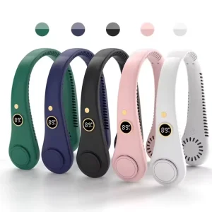 Mini Portable USB Rechargeable Bladeless Neck Fan Wearable Plastic Air Cooler with Leafless Hanging Fans for Outdoor Use