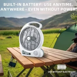 Mini Potable BOX Fan with Radio Rechargeable Solar Desk Fan with Solar Panel 6V 4.5AH Battery and LED Home