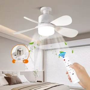 Mini Sket Fan Light 3 Color Dimmable E26 E27 Bulb Sock Ceiling Light Remote Control Dog 52 Inch Low Noise Motor Smart 5 Blades