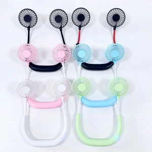 Mini USB Fan Wearable Hanging Hands Free Portable Rechargeable Neck Fan with LED Lights for Outdoor Sports Travel