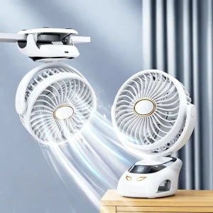 Mini USB Rechargeable Cooling Fan 5 Speeds Digital Display Low Noise Silent Clip on Desk Table Fan with LED Night Light & Aroma