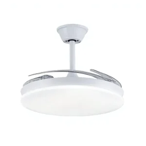 Minimalist Invisible Ceiling Fan with LED Light 42 Inch Retractable Blades Modern White Fandelier for Contemporary Living Room