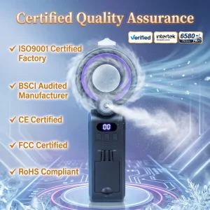 Misting Cooling Fan Portable 3600mAh 3-in-1 Hands-free Neck Fan with Digital Display 5 Speeds Outdoor Camping Summer