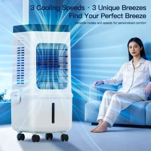 Mobile Air Cooler With Water Tank Casters Portable Water Cooling Fan Swing Wind Household Air Cooler for Bedroom Office