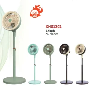 Modern 12 Inch Stand Cooling Fan 3 blades Aluminium Motor Light Plastic Electric Power Source for Home Circulating Fan