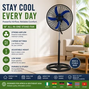 Modern 18 Inch Stand Cooling Fan 5 Blades 220V Aluminum Motor Home Refrigeration Function for Living Room Bedroom Household Car