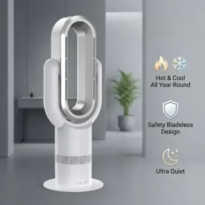 Modern 2 in 1 Bladeless Fan Warm and Cool All Season Use for Hotel Guest Rooms and Modern Living Spaces