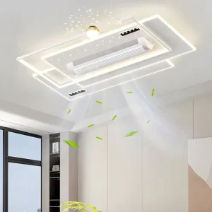 Modern 220V LED Fan Light Ultrathin Bladeless Design Remote Control Iron Body Indoor Ceiling Fan Light