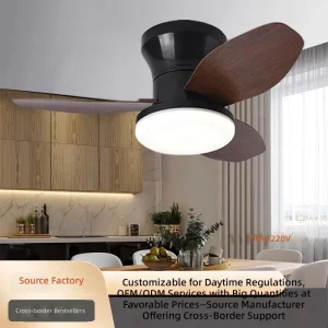 Modern 22inch Black DC Motor Fan LED Light Ceiling Fans Plastic 3 Blade 120V Lighting with Remote Control Dimmable