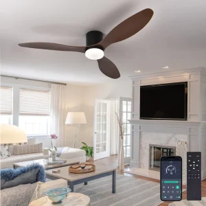 Modern 3 Blade Ceiling Fan with Light Low Profile Flush Mount Dimmable 3000K 6000K Color Temp Remote Bedroom Dining Room Office