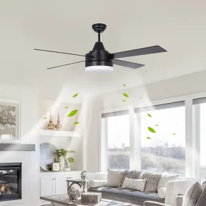 Modern 4 Blades 52 Inch Decorative Ceiling Fan with LED Light Low Noise Electric Motor for Commercial & Household Use