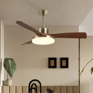 Modern 42/52 Inches Ceiling Fan with LED Light Source Remote Control Iron Body DC Motor 3 Blades Black/Wood Color
