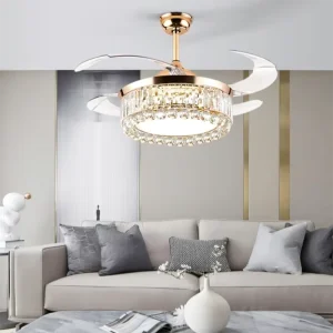Modern 42 Inch Crystal Chandelier Ceiling Fan with LED Light