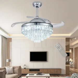 Modern 42 Inch Crystal LED Ceiling Fan with Light Motor 6 Speed Remote Control for Home Dining Bedroom or Living Room