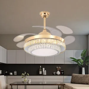 Modern 42 Inch LED Ceiling Fan Light Remote Control WiFi Low Consumption Motor 6 Speed Dimmable Warm White Luxury Acrylic