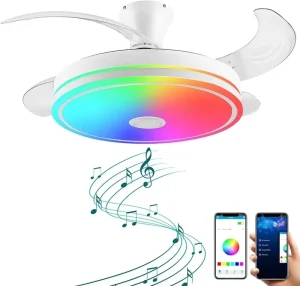 Modern 42 Inch LED Ceiling Fan With Light and Bluetooth Speaker Remote Control Chandeliers 72W RGB Ceiling Fan Light
