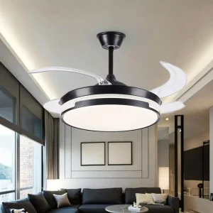 Modern 42 Inch LED Light Ceiling Fan with Remote Control for Bluetooth Speaker for Home or Hotel Black White Plastic Body