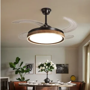 Modern 42 Inch Walnut LED Smart Ceiling Fan Remote Control 6 Speed Energy Efficient Dimmable LED Light DC Motor Bedroom Use