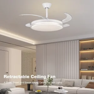 Modern 42W 42 Inch ABS 4 Blades Retractable Remote Control Living Room Decorative Led Ceiling Fans With Light