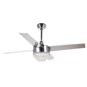 Modern 48 Inch 52 Inch Ac Dc Remote Control 4 Wood Blades Decorative Crystal Chandelier Led Ceiling Fan With Light