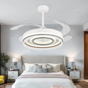 Modern 48 Inch Indoor DC Copper Motor 5 Blades Metal Decorative Rechargeable Ceiling Fan with Light Remote Control for Hotel Use