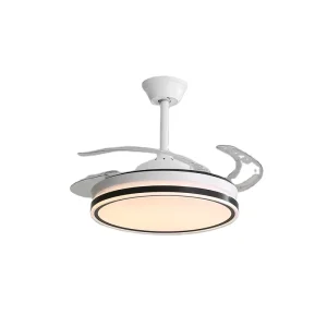 Modern 48W 42 Inch LED Ceiling Fan with Light Control Remote White Blades for Home Living Room