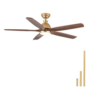 Modern 52″ Electric BLDC Copper Wooden Ceiling Fan Light Remote Control Energy Efficient Gold
