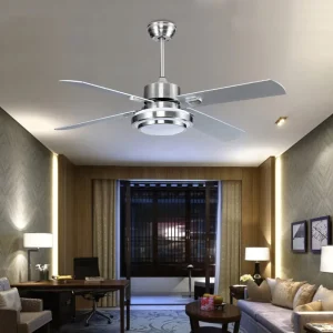 Modern 52 Inch Brushed Nickel Finished Low Power Consumption Timber Wood Blades Led Ceiling Fan With Light Remote Control