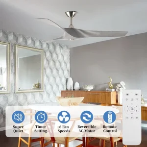Modern 52 Inch Decorative DC Remote Control ABS 3 Blades 6 Speeds Ceiling Fan for Living Room
