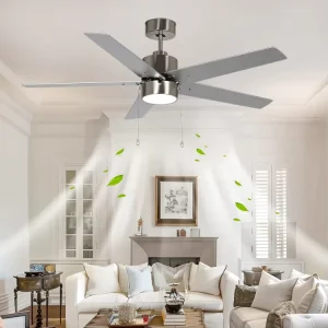 Modern 52 Inch Electric Ceiling Fan with Light Low Noise 5 Plywood Blades Pull Chain for Home or Hotel AC Motor
