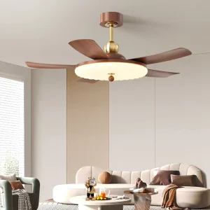 Modern 52 Inch Iron Acrylic LED BL Ceiling Fan with Iron Lamp Body 6 Speed 5 Blades Remote Control Living Room