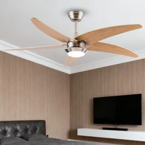 Modern 52 Inch LED 5 Blades Ceiling Fan with Remote Control DC Motor Iron Body 6 Speed Living Room 110V Home & Hotel Use