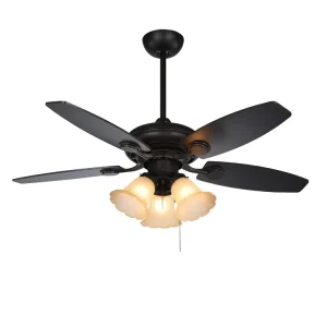 Modern 52 Inch LED Ceiling Fan Light with High Quality 5 Plywood Blades E27 Pull Chain Control AC Motor Mute for Living Room