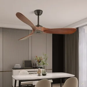 Modern 52 Inch LED Industrial Ceiling Fan with Remote Control AC Motor Vane Lamp Wooden Body for Dining