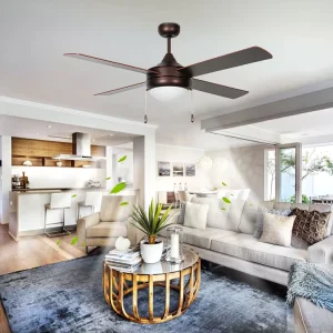 Modern 52 Inch Oil Rubbed Bronze 4 Plywood Blades AC Motor Indoor Decorative Pull Chain Control Ceiling Fan with Light for Home