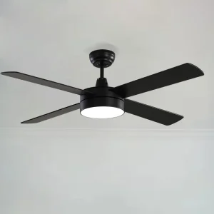 Modern 52 Inch Rated Ceiling Fans Decorative Light 4 Blade Remote Control Black Bedroom Led Ceiling Fan With Light