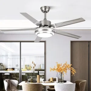 Modern 52 Inch Rustproof LED Ceiling Fan Lights Remote Control Iron High CFM Quiet 5 DC Motor Reversible Living Room