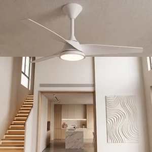 Modern 52 Inch White Ceiling Fan with LED Light Stepless Dimming 3 ABS Blades Silent DC Motor Remote Control Nordic Fan Light