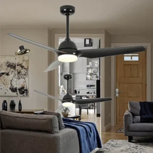 Modern 56 Inch LED Ceiling Fan with Remote Control 3 Blades 6 Speed Dimmable Low Noise DC Motor Flush Mount for Home Office