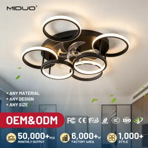 Modern 6 Circular Ring LED Ceiling Fan with Light Dimmable Silent Smart Fan Light for Living Room Bedroom Dining Room