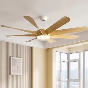Modern 8 Blades Ceiling Fan with LED Light Remote Control 60 Inch Silent DC Motor ABS Wood Grain Nordic Decorative Fan