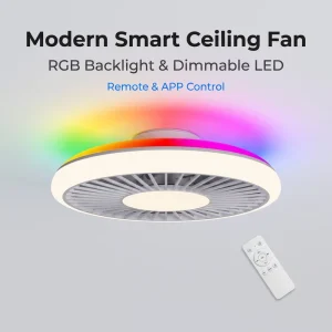 Modern ABS LED Ceiling Fan with 7 Blades 40W DC24V Motor Stepless CCT RGB Dimming Reversible Wind 6-Speed Timer APP/IR Control