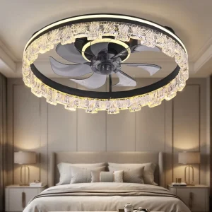 Modern Black Fandelier Smart LED Ceiling Fan with DC Motor and Remote Control 7 Blades Silent Operation Indoor Use