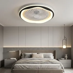 Modern Black LED Fandelier Ceiling Fan with DC Motor Plastic Construction Bedroom Remote APP Control Smart Fan Light