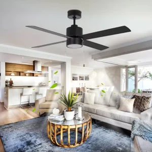 Modern Black Quiet 4 Blades Ceiling Fan with AC Motor Electric Household Pull Chain Control Decorative Light