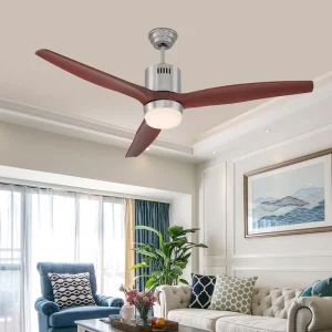 Modern Brushed Nickel Electric AC Motor Energy Saving 52 Inch Ceiling Fan with 3 ABS Blades Wall Control and LED Lights