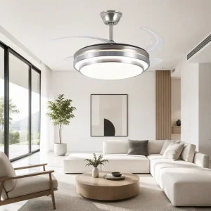 Modern Ceiling Fan Lights Retractable Invisible Fans Dimmable Remote Control LED for Bedrooms and Living Rooms