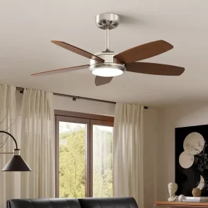 Modern Ceiling Fan with LED Light Solid Wood Blades Metal Body Silent Operation for Home Commercial Use